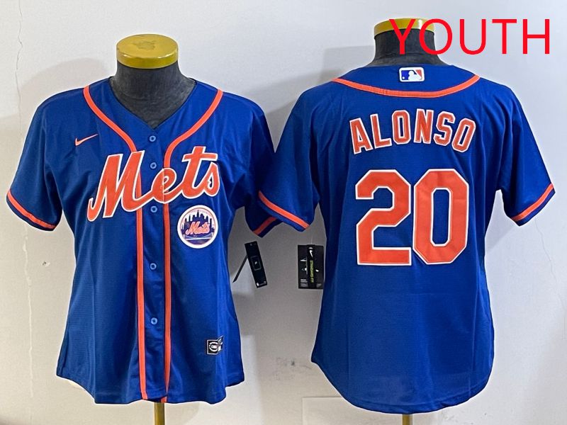 Youth New York Mets #20 Alonso Blue Game Nike 2025 MLB Jersey style 4